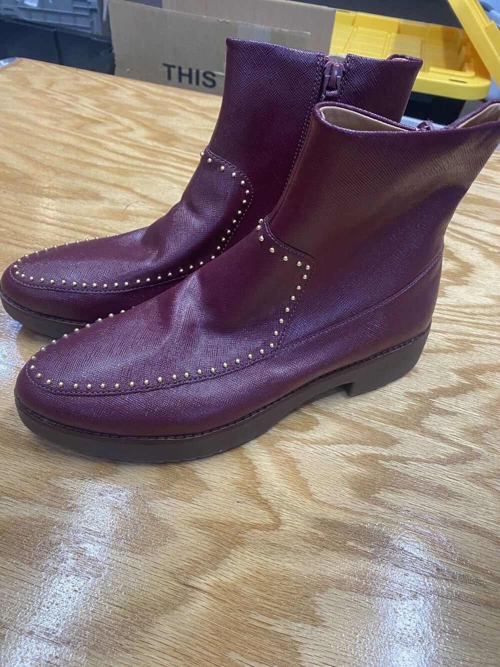 FitFlop Kinbey Ankle Boots Women's 8 Purple Side Zipper Round Toe Comfort S1